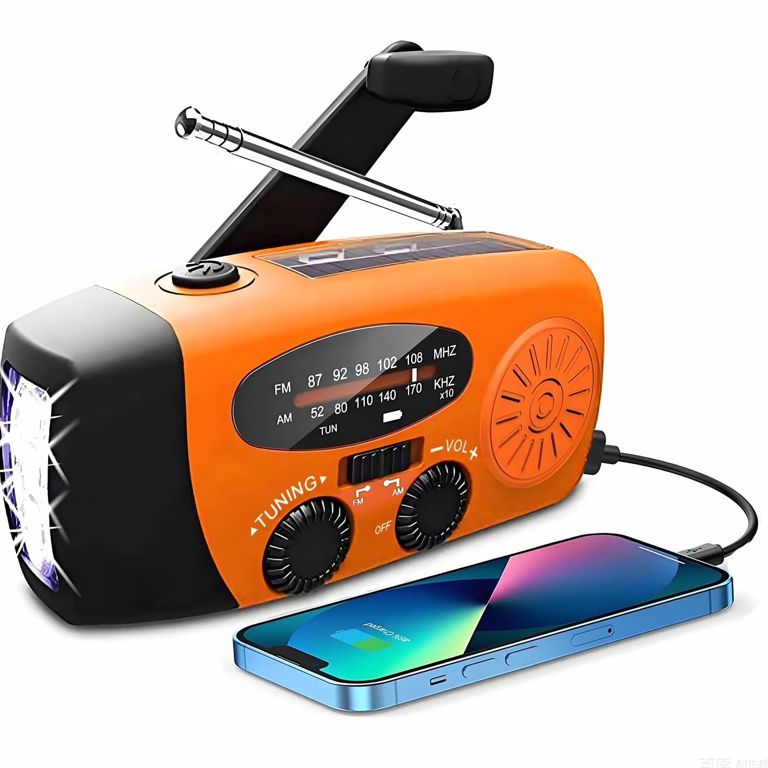 Radio solarne przenośne AM/FM z korbą powerbank 2000 mAh latarka LED na kemping