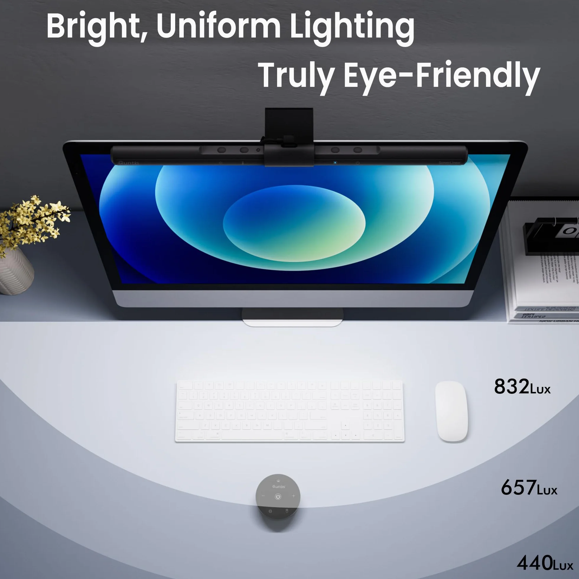 Quntis LED Lampa do monitora komputerowego z pilotem i sterowaniem dotykowym, listwa świetlna o długości 40 cm z automatycznym ściemnianiem, funkcją ochrony przed światłem niebieskim