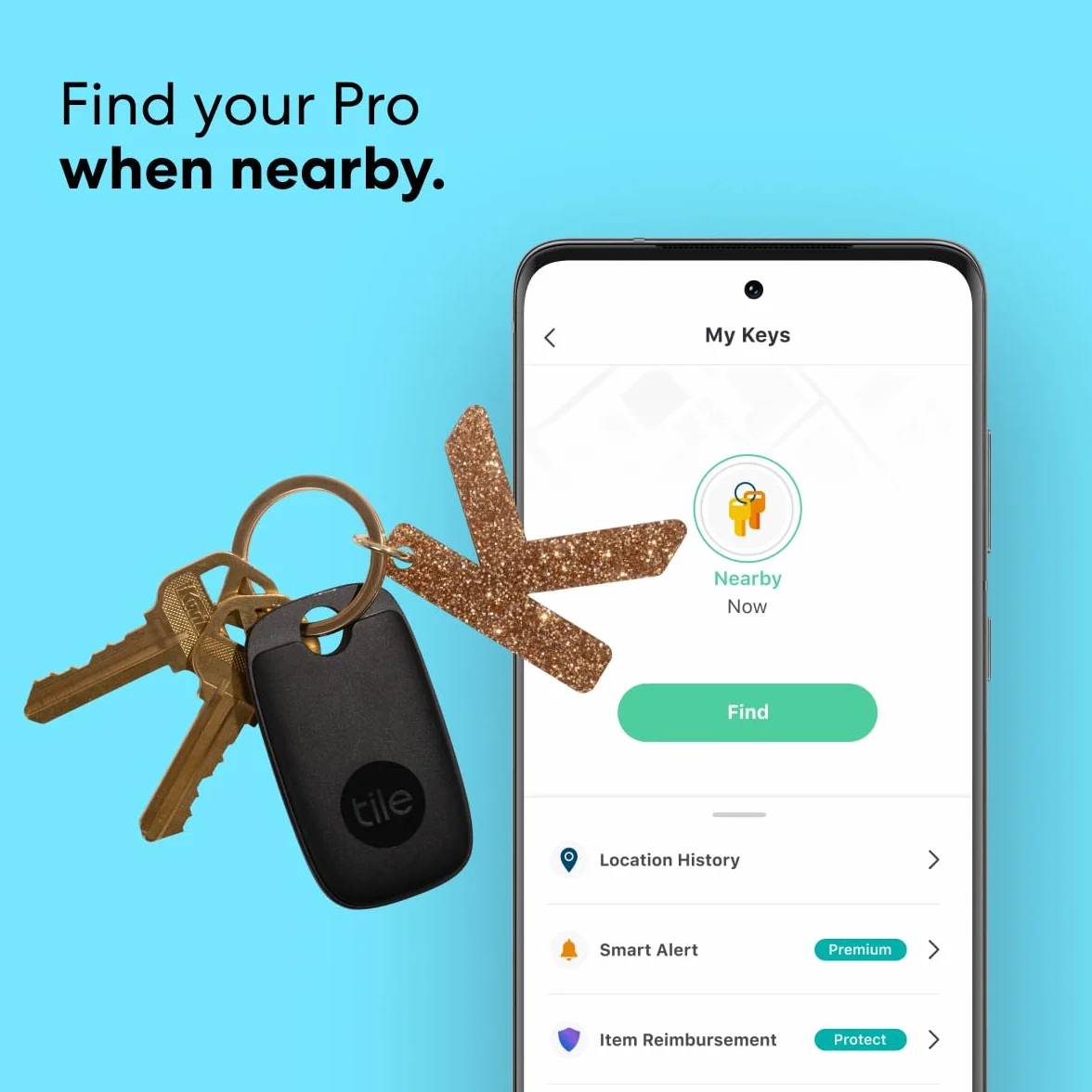 Tile Pro (2022) Lokalizator Bluetooth do namierzania kluczy, toreb i innych przedmiotów, 1 Pak, zasieg 120m, aplikacja iOS i Android, Czarny