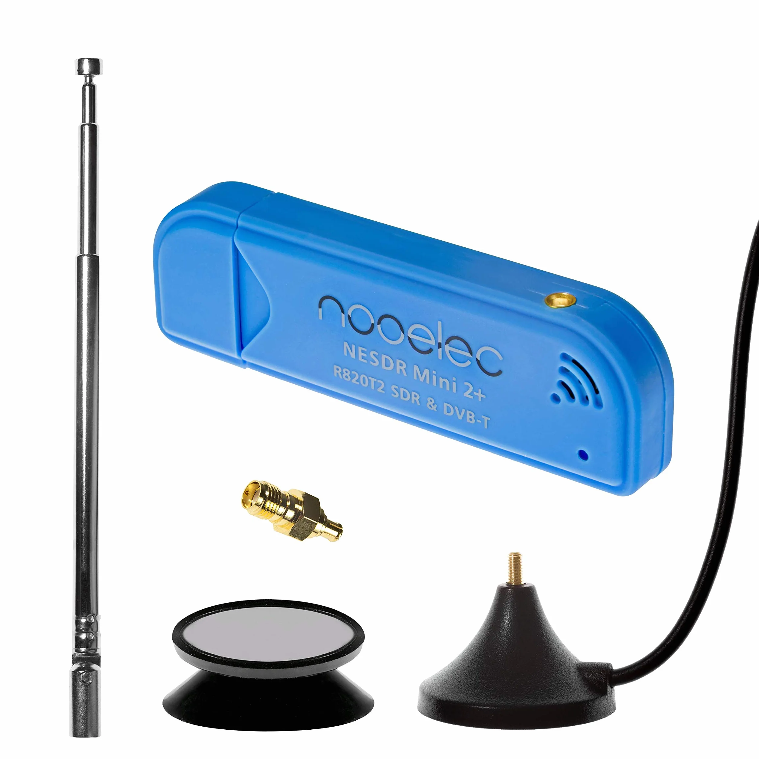 Nooelec NESDR Mini 2+ 0,5PPM TCXO RTL-SDR i ADS-B zestaw odbiorników USB z anteną, uchwytem i żeńskim adapterem SMA. RTL2832U i R820T2 Tuner. Tanie radio definiowane programowo do systemów Windows,