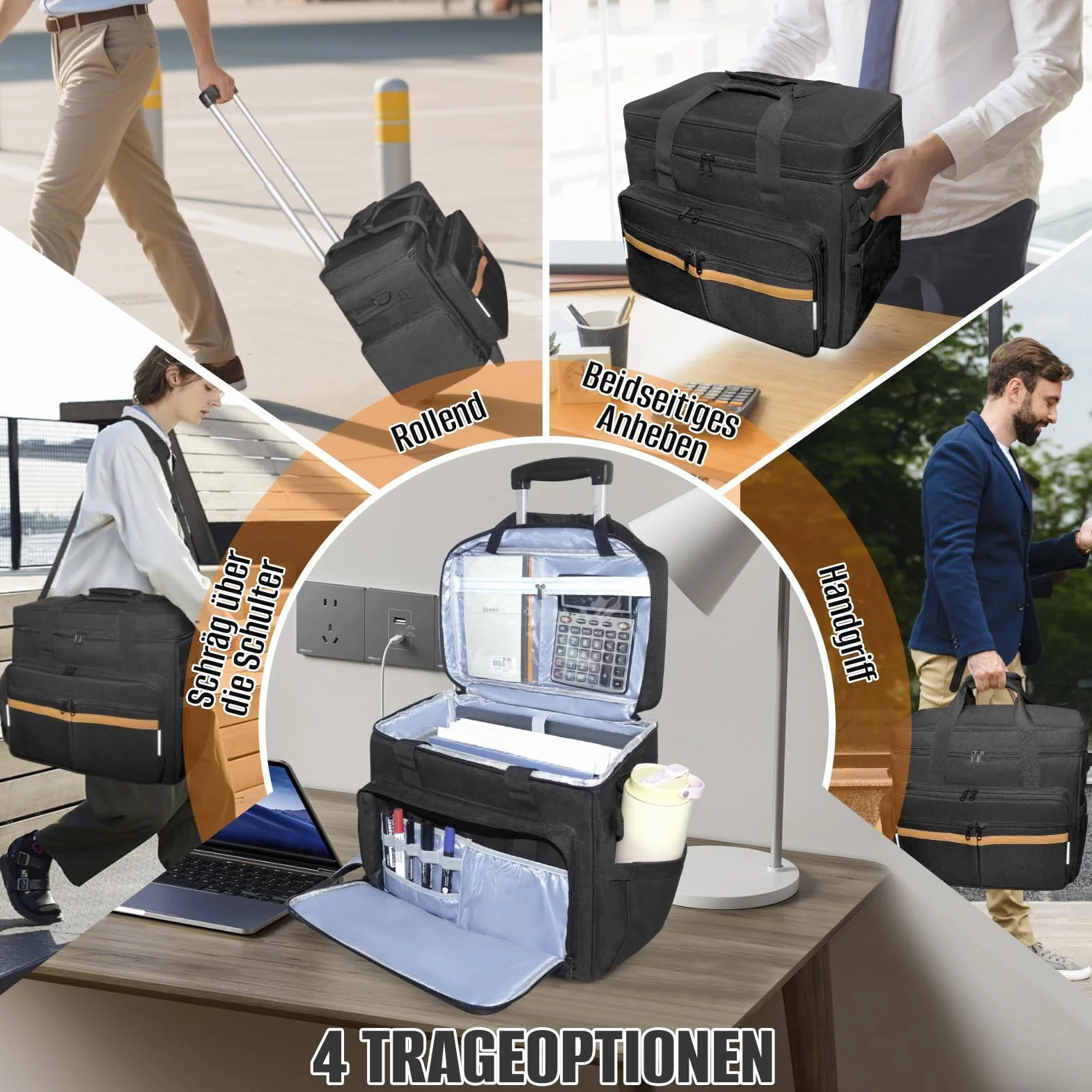 SUNDOY Torba robocza dla nauczycieli z wysuwaną kieszenią na laptopa do 17,3", Czarny i brązowy., 42x23x35-ZM, pepitka