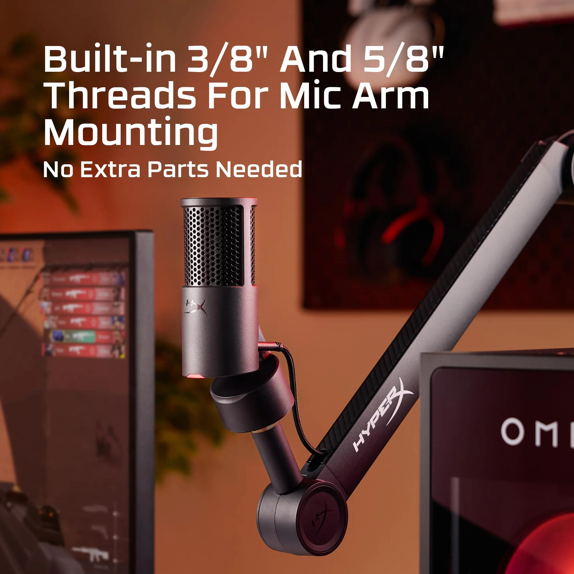 HyperX SoloCast 2 mikrofon kondensator Usb-C do gier, przesyłania strumieniowego, podcastu, kompatybilny z komputerami PC, Mac i gwintowanymi ramionami, sterowanie za pomocą oprogramowania Ngenuity