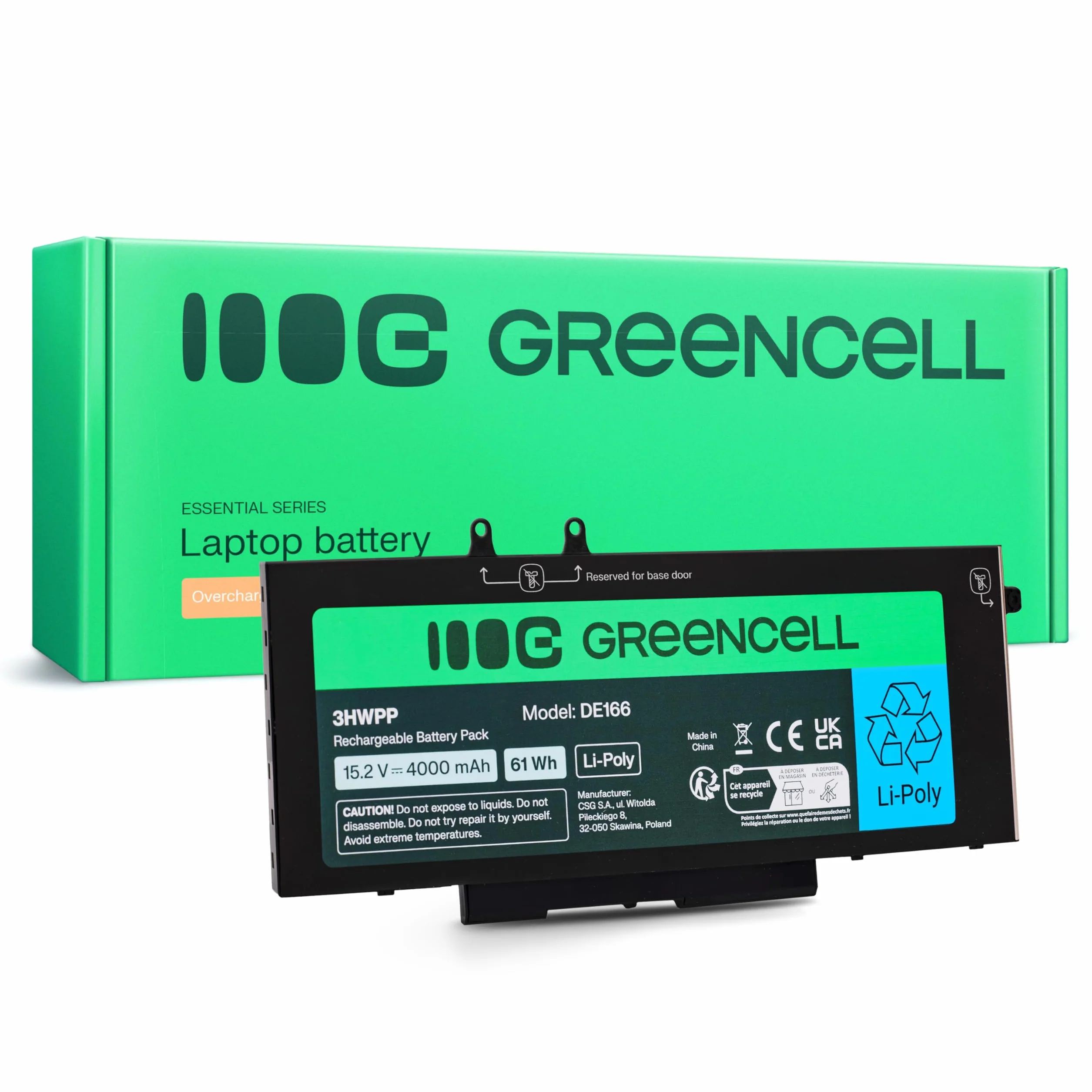 Green Cell N3HWPP akumulator do laptopa 15,2 V 4000 mAh 61 Wh Li-Poly Dell Latitude 5400 5401 5410 5411 5500 5501 Precision 3540 3541 3550 3551