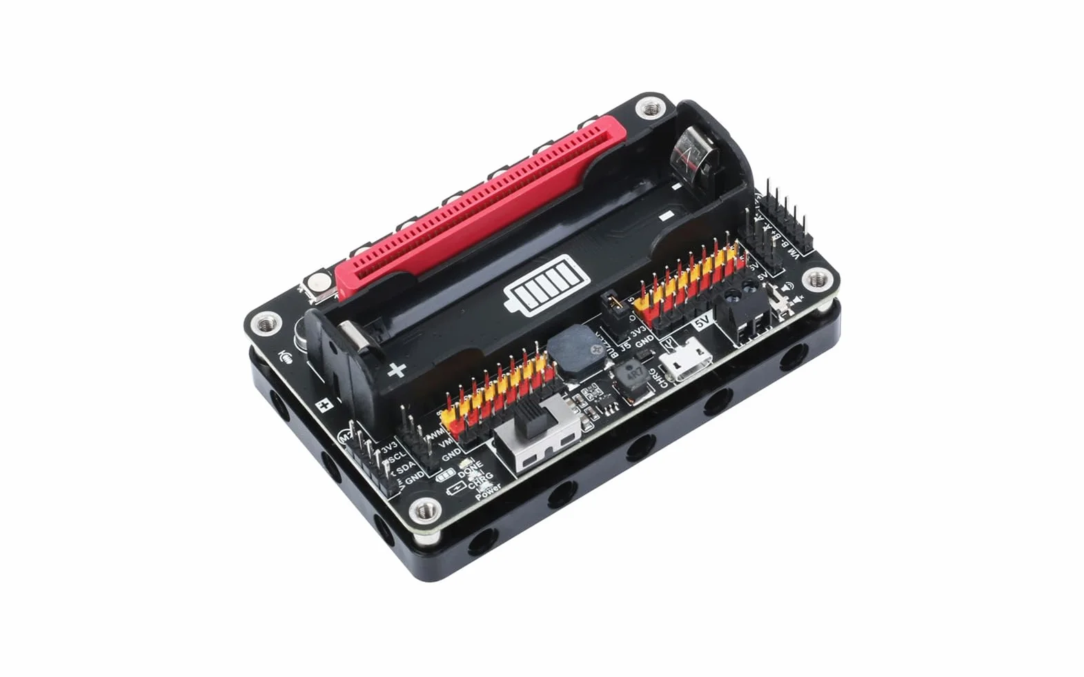 RobotBit karta rozszerzeń Micro:bit z PCA9685, napędy silnika i serwo, diody RGB LED, rozpoznawanie dźwięku i zarządzanie baterią 18650 do projektów robotyki