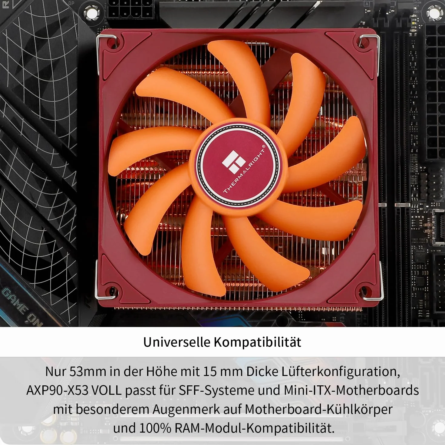 TR-Thermalright AXP90 X53 Full CPU Cooler-53 mm wysokość, cichszy wentylator 92 mm Low Profile - 2700 obr./min, do AM4/AM5, Intel LGA1851/1700/115x/1200, niski profil ITX PC chłodnica z czystej miedzi