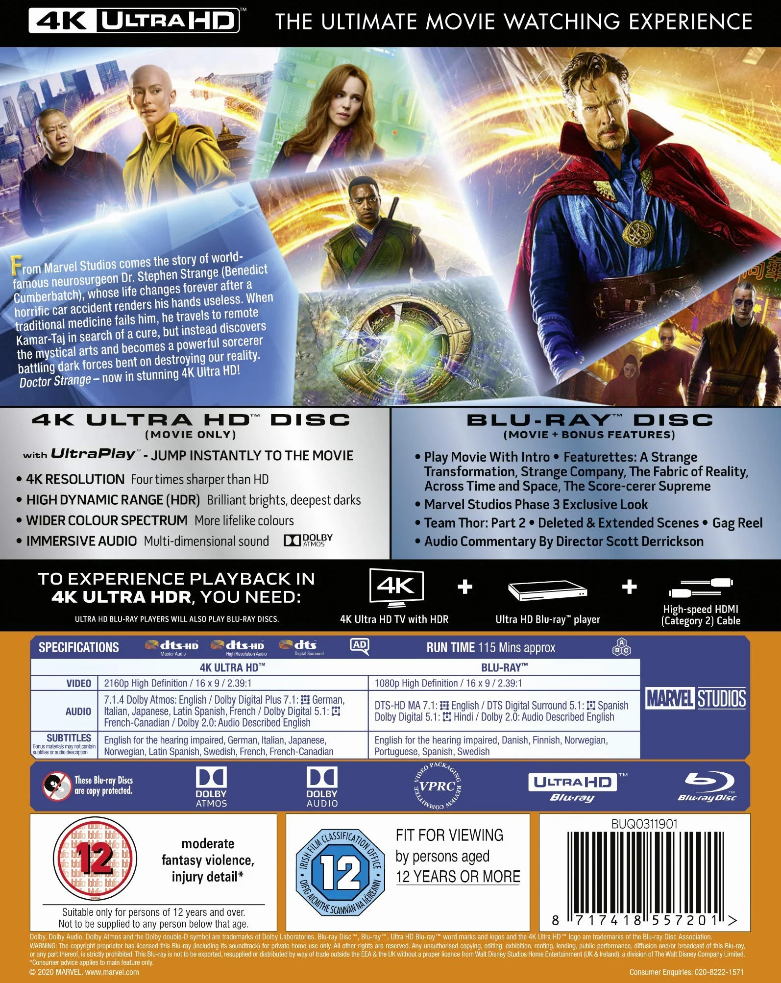 Marvel Studios Doctor Strange UHD Blu-ray 2019 Region Free