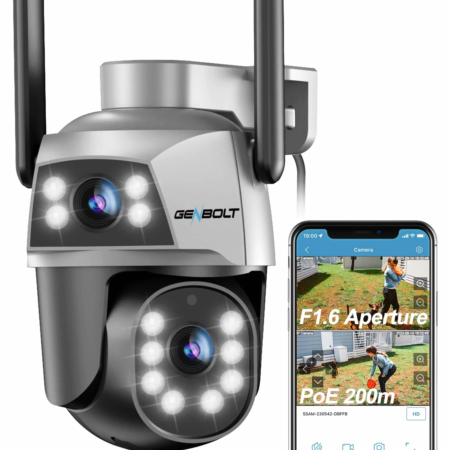 GENBOLT Kamera WiFi Zewnętrzna z Podwójnym Obiektywem, 2,4 i 5 GHz Przewodowa Kamera IP CCTV z Funkcją Color Night, Wykrywaniem Humanoidów, Automatycznym śledzeniem [Nagrywanie 24/7]