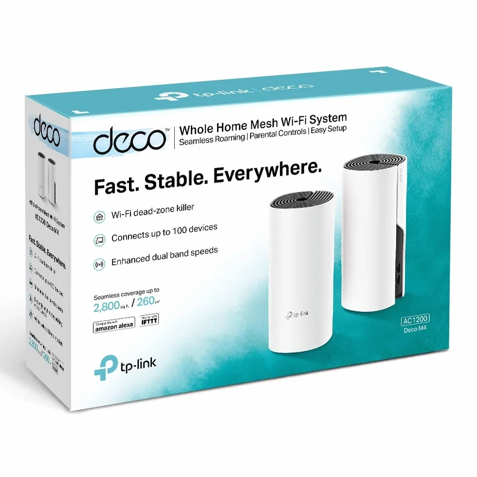 TP-Link Deco M4 (2-Pack) Router, System WiFi Mesh AC1200, Dwuzakresowy 2.4GHz/5GHz, Beamforming, 2× Gigabit Ports, MU-MIMO, Aplikacja Deco, Kompatybilny z Alexa, Kolor: Biały