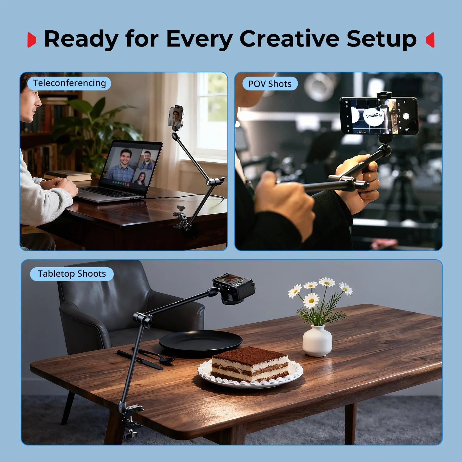 SMALLRIG 21,7" Magic Arm z Super Clamp, Uchwyt na Telefon, Elastyczny Uchwyt na Biurko ze Śrubą 1/4", do Kamery Sportowej, Lampy Wideo -5624