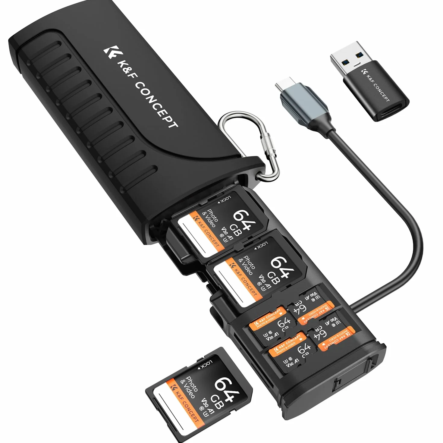 K&F Concept Szybki czytnik kart SD 2 w 1 i etui na 4 karty SD, 6 kart TF i 2 karty NANO-Sim