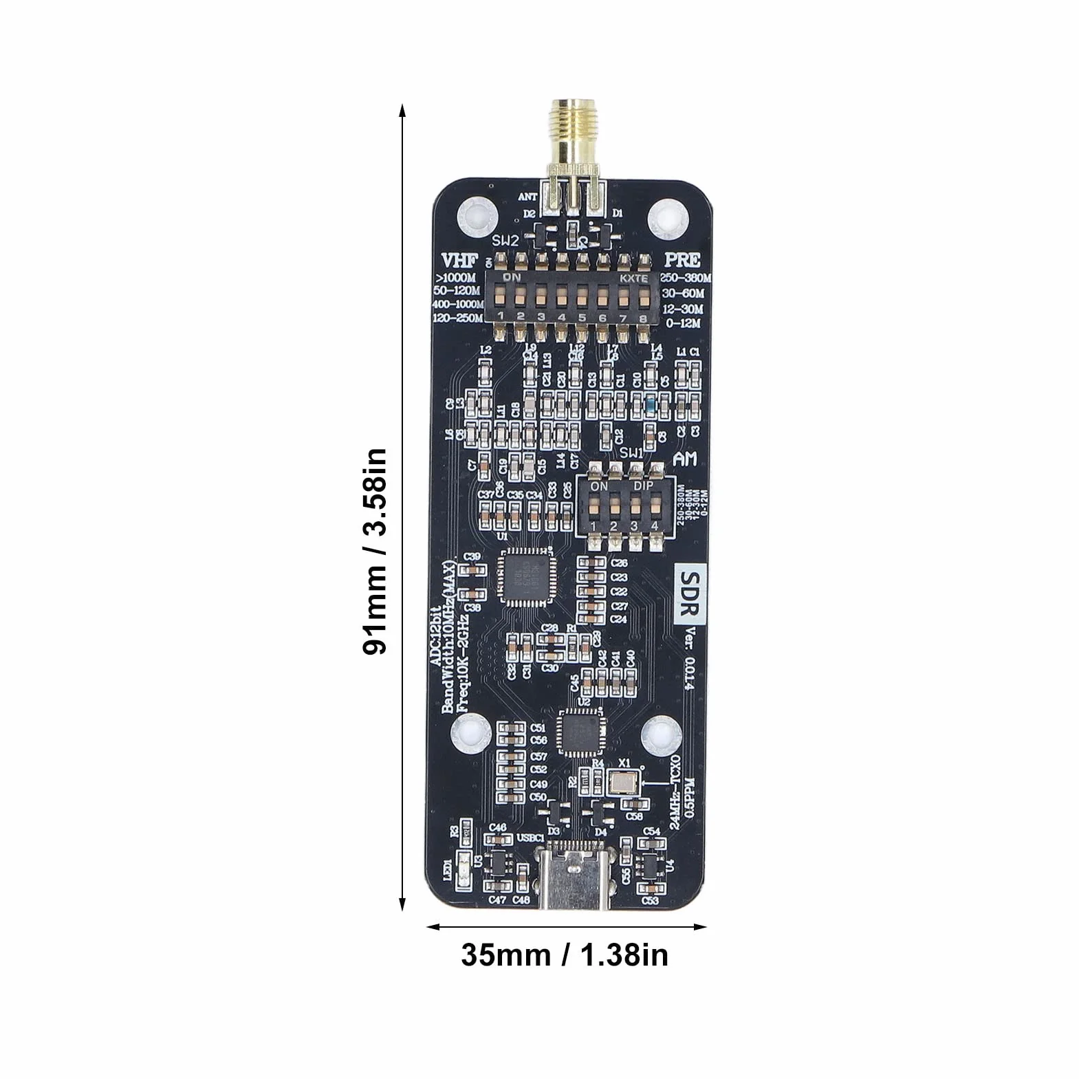 Odbiornik SDR, RSP1 12-bitowa Płyta Modułu Radiowego Zdefiniowana Programowo 10 KHz 2 GHz Odbiornik Tunera USB Ham Odbiornik Radiowy do Modulacji