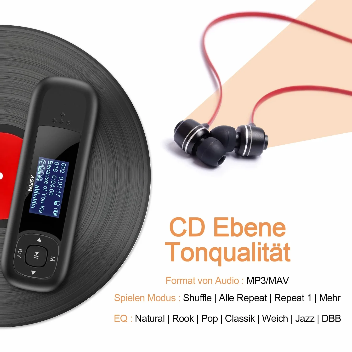 8 GB USB odtwarzacz MP3, przenośny, z radiem FM, odtwarzacz muzyki, zasilany akumulatorem, czarny i czerwony