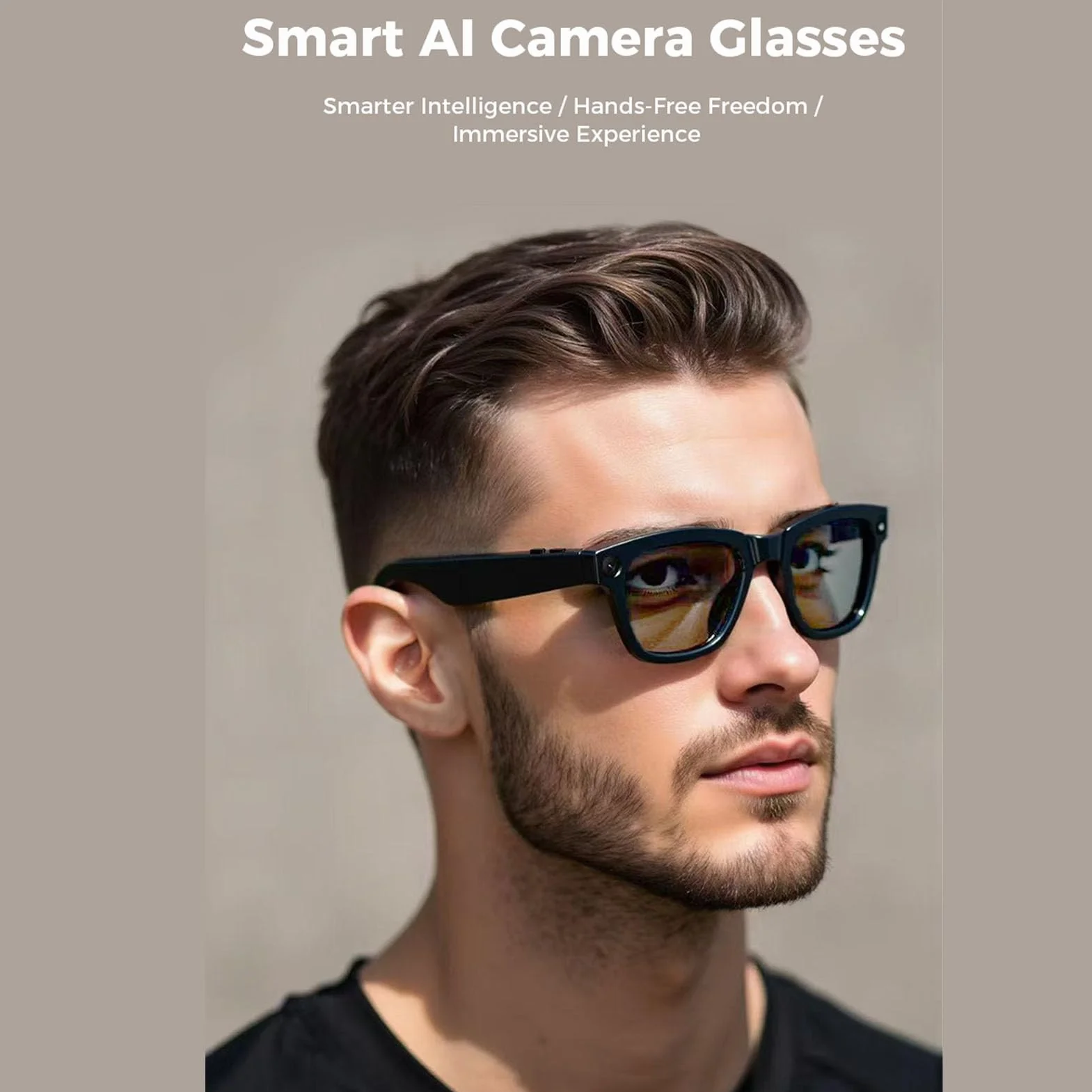 AI Smart Okulary z Aparatem 5MP i Otwartym Głośnikiem, Odtwarzanie Muzyki Bluetooth/przezroczyste Połączenia, Bateria 4H, Unisex na Biuro na Zewnątrz