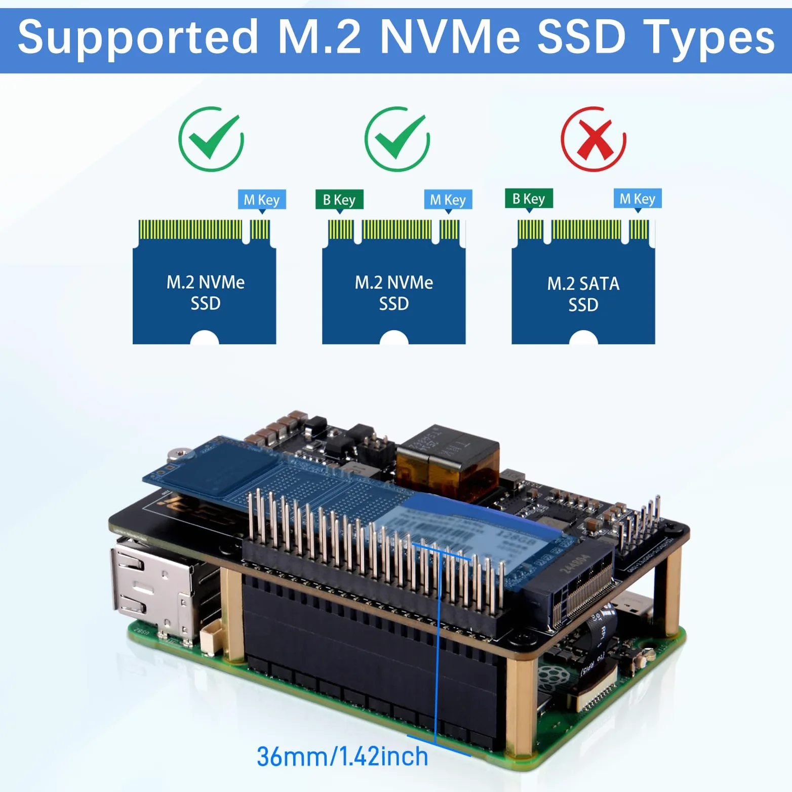 GeeekPi P33 M.2 NVME M-Key PoE + kapelusz dla Raspberry Pi 5, z OFICJALNĄ aktywną chłodnicą Raspberry Pi 5, obsługa M.2 NVMe SSD 2230 2242 2260 2280
