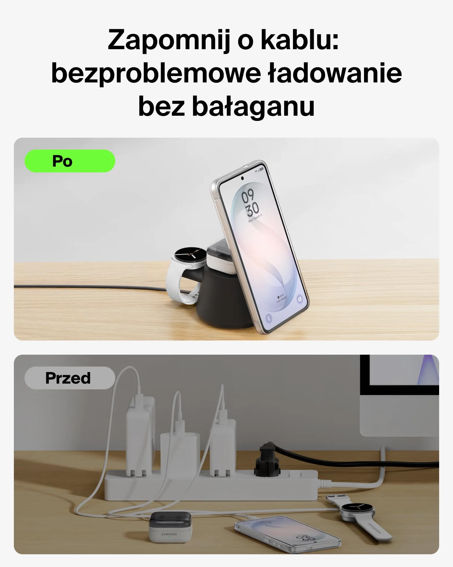 Belkin UltraCharge Bezprzewodowa Stacja 3 w 1 z Portem USB-C do Smartwatcha (Bez Ładowarki do Zegarka), Ładowarka Magnetyczna Qi2.2 25 W, Zasilacz 45 W – Samsung Galaxy S26, Galaxy Watch, Apple Watch