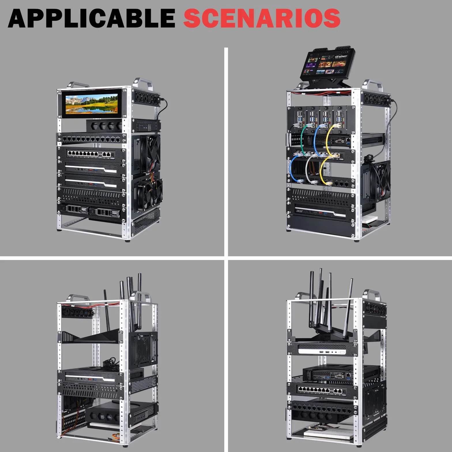 DeskPi RackMate TL1 10U 10-calowa szafka serwerowa ze stopu aluminium otwarta rama