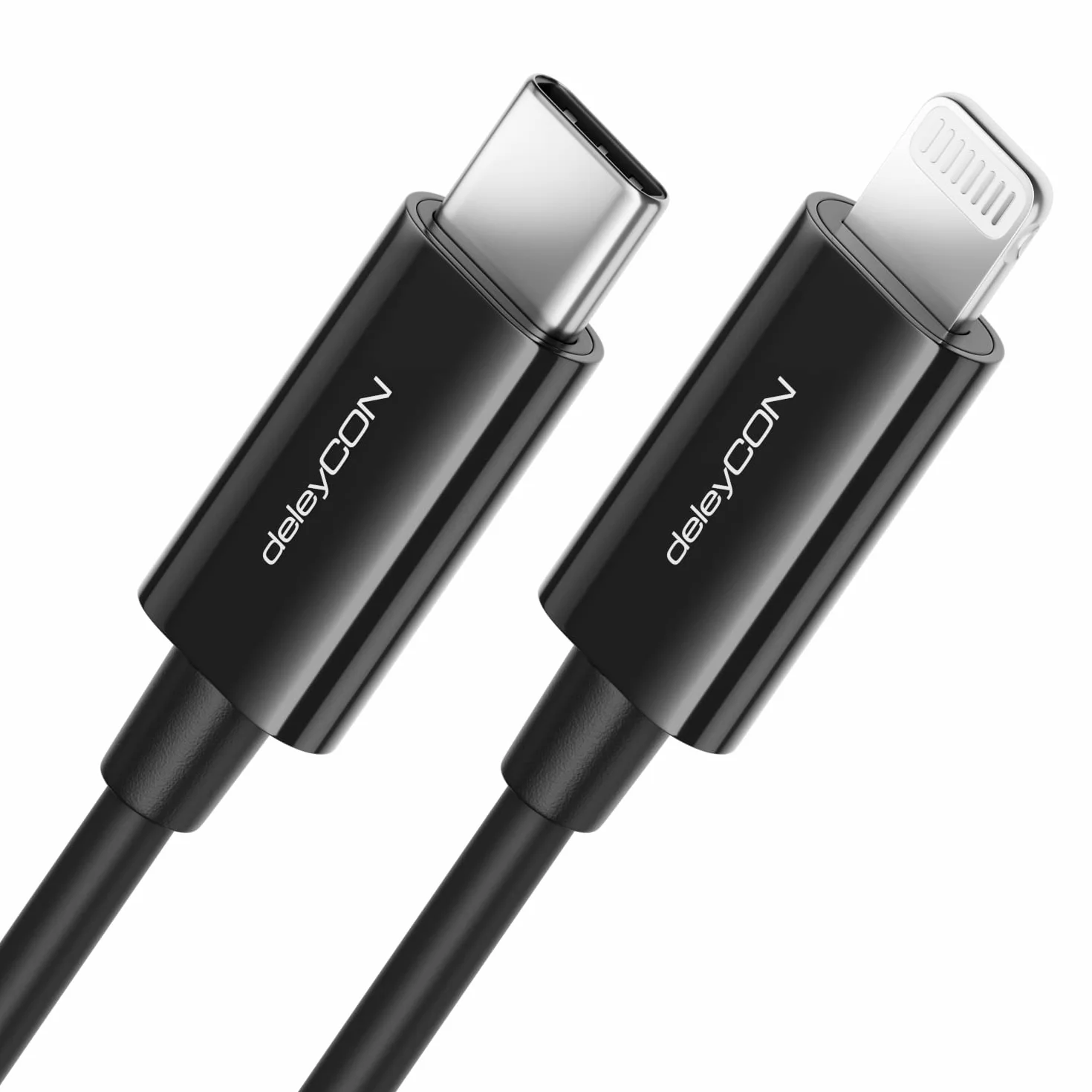 deleyCON 2m USB-C do Lightning 8 Pin Kabel do Ładowania do Transmisji Danych do Ultraszybkiego Ładowania Certyfikat MFi dla Apple iPhone 14 13 12 11 Pro Max Mini Power Delivery - Czarny