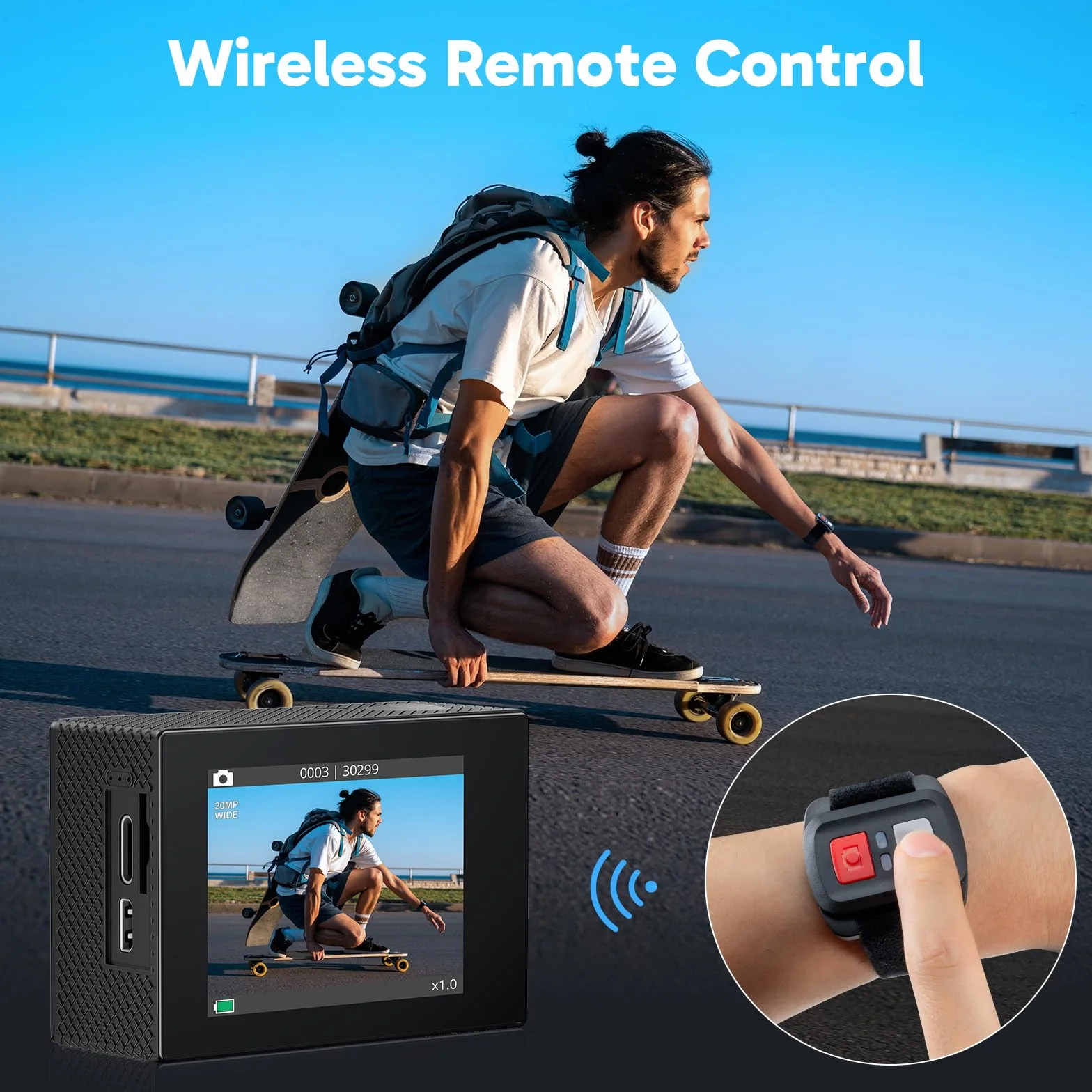 AKASO EK7000 Kamera sportowa 4K30FPS - 20MP Ultra HD kamera podwodna 170 stopni, szeroki kąt, wodoodporna kamera z zestawem akcesoriów - czarna