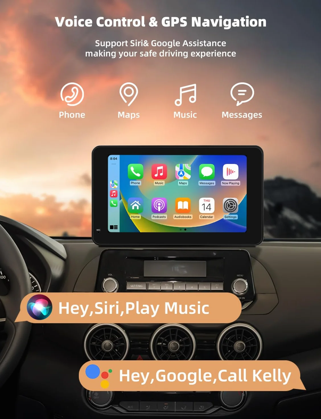 7-calowy ekran Carplay Android Auto z nawigacją, sterowanie głosowe, Mirror Link, dotykowy odtwarzacz samochodowy