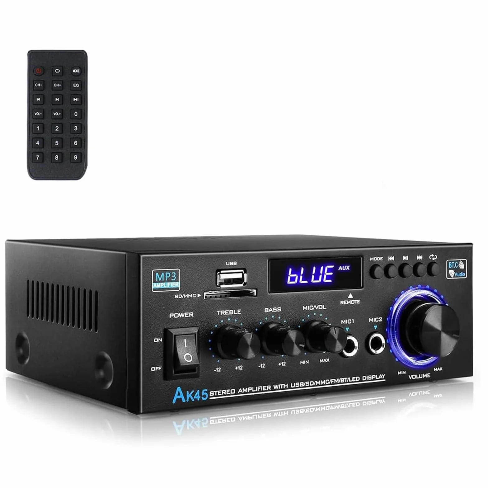 Romicta Wzmacniacz audio, wzmacniacz HiFi, wzmacniacz stereo 600 W, 2-kanałowy, Bluetooth 5.0, wyświetlacz LCD 12 V, 220 V, Hi-Fi, przenośne radio FM, karta SD Card/USB, do domu lub samochodu