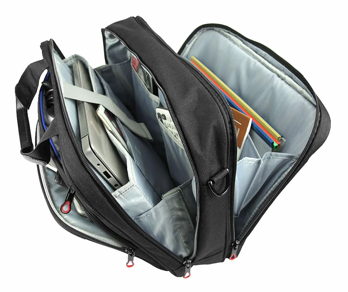 KROSER Torba na laptopa 15.6 cala biznesowa wodoodporna z kieszeniami RFID czarny czerwony