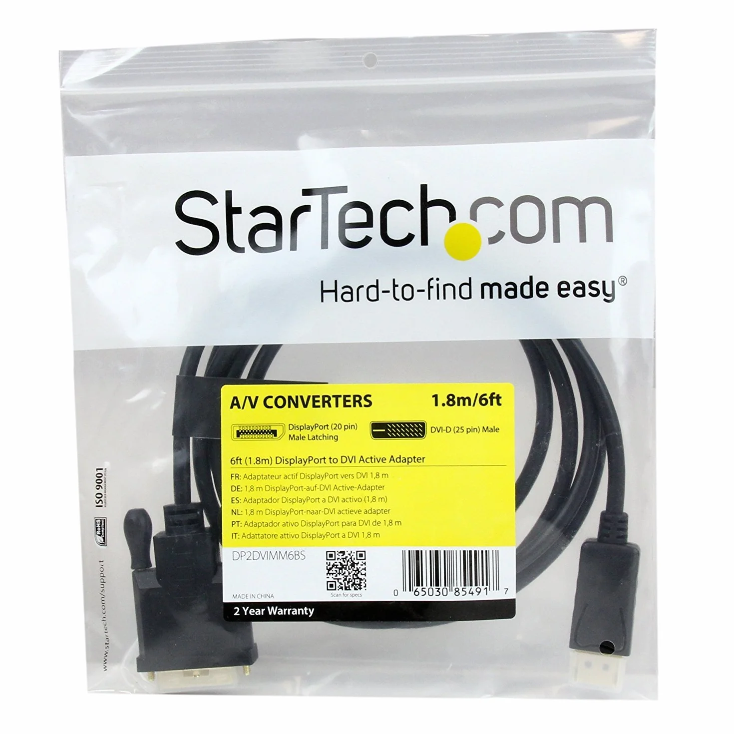 Startech.Com Displayport na DVI Kabel 1,8 M, 1920x1200, Czarny