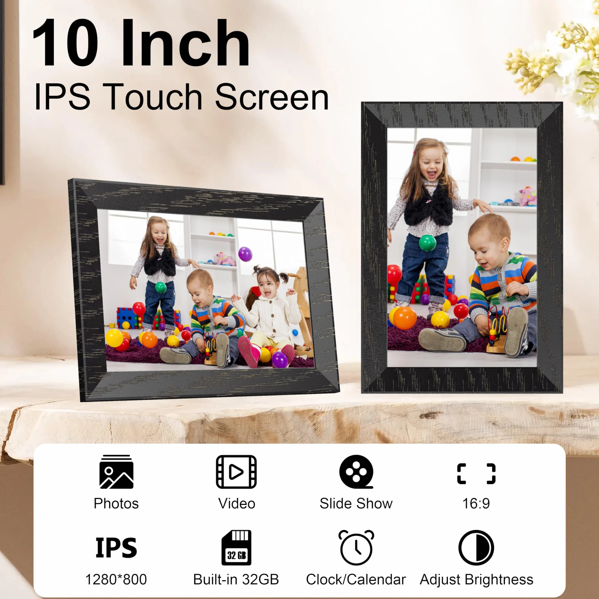 10.1-calowa cyfrowa ramka zdjęć Wi-Fi 1280x800 IPS dotykowa 16GB Orzechowy