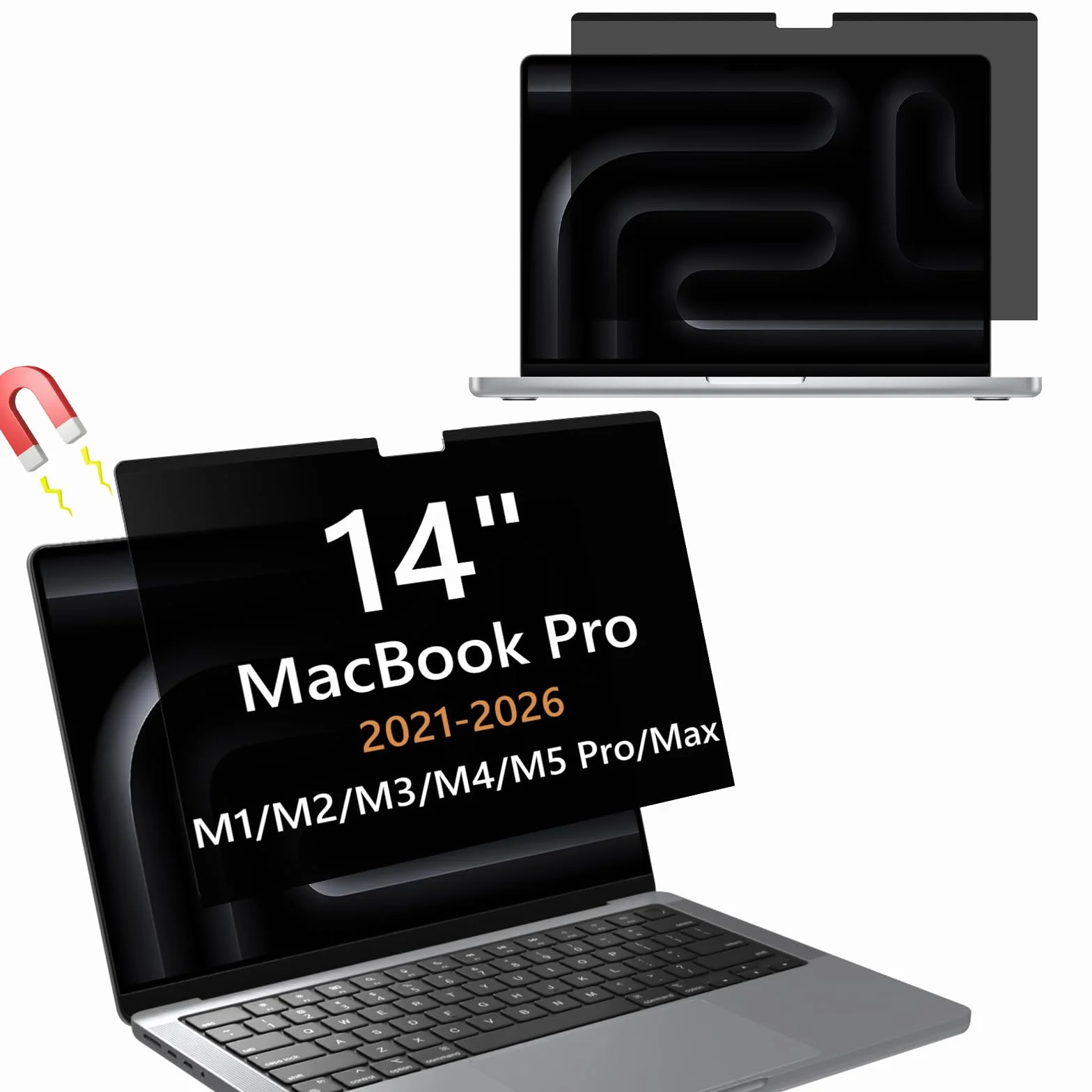 Magnetyczna osłona na laptopa MacBook Pro 14 cali 2021-2024 (M4/M3/M2/M1), ochrona przed odciskami palców, ochrona wyświetlacza PET, zdejmowana, ochrona przed oślepieniem