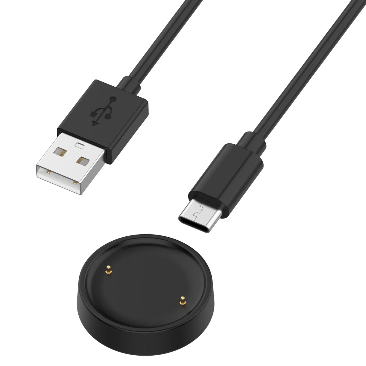 Kabel do ładowania USB 2 w 1, kompatybilny z ładowarką Amazfit Active 2, 100 cm, adapter typu C, złącze konwertera zegarka, czarny