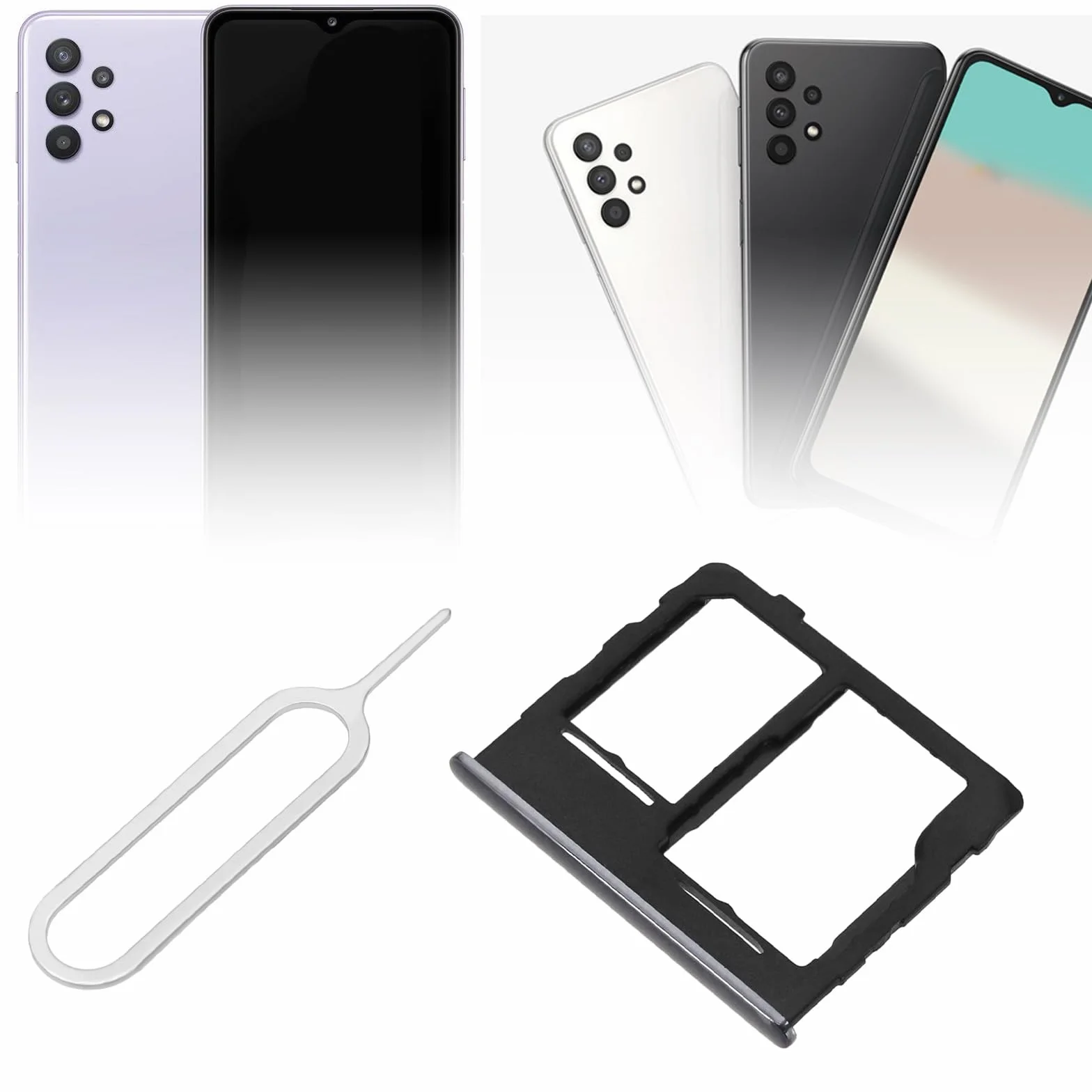 OTOTEC 2 zestawy podwójnych przegródek na karty SIM, uchwyt na kartę micro SD, zamiennik z bolcem SIM, kompatybilny z Samsung Galaxy A32 5G 2021, czarny
