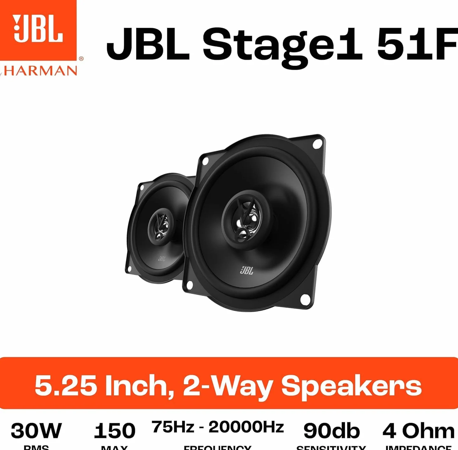 JBL Stage1 51F Harman Kardon 2-drożny zestaw głośników samochodowych - Echo Auto 150 Watów 30 Watów RMS - 2-częściowy samochód Hi-Fi Box Duży 13 cm | 130 mm | 5,25 cala