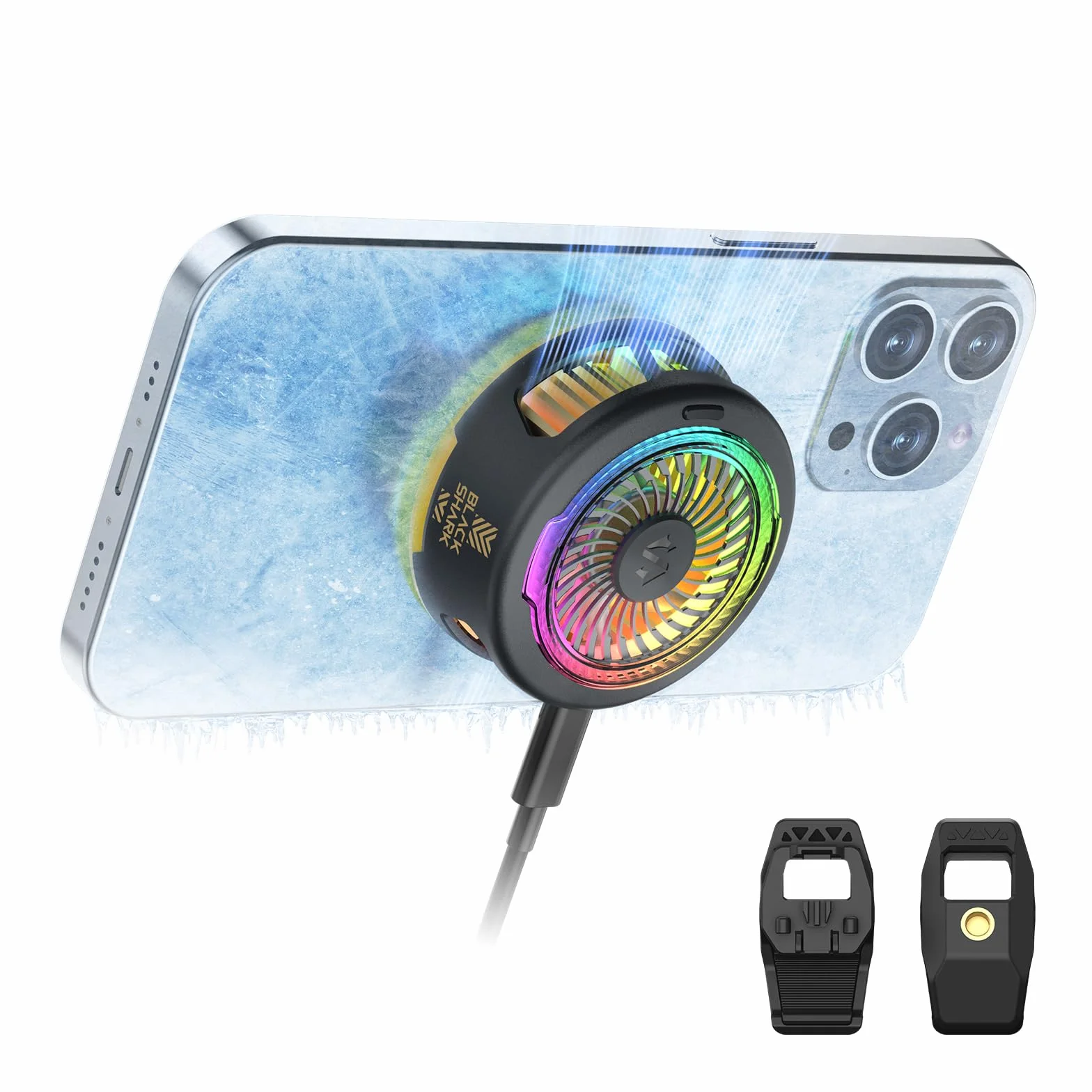Black Shark FunCooler 5 magnetycznych chłodnic do telefonów komórkowych, przenośny wentylator do telefonu komórkowego ze światłem RGB, chłodnica telefonu dla iPhone serii magnetycznej/Android/tablet