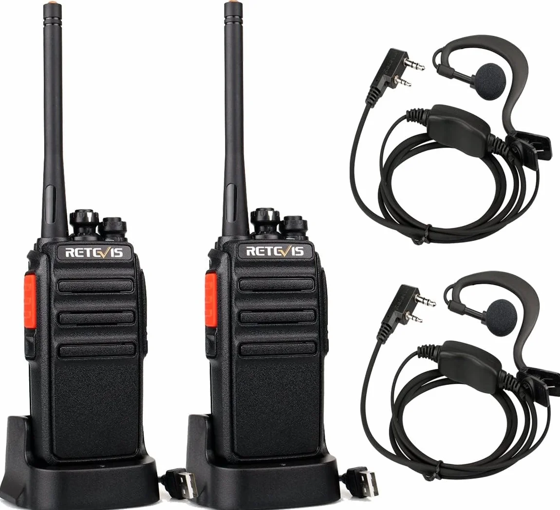 Retevis RT24 Walkie Talkie, Krótkofalówki PMR446 bez Licencji, Profesjonalne Walki Talki z Dużym Zasięgiem, Wytrzymały VOX Radiotelefon ze Słuchawkami, na Dorosłych Kemping Domowe(czarny, 1 para)
