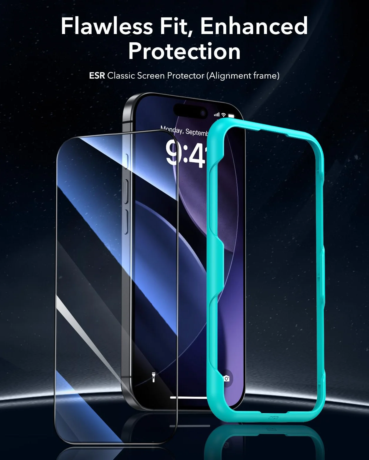 ESR Folia ochronna na ekran iPhone'a 17 Pro Max, twardość 9H, klasa wojskowa, nietłukąca, pełne pokrycie, folia ochronna na ekran ze szkła hartowanego z łatwym narzędziem instalacyjnym, HD