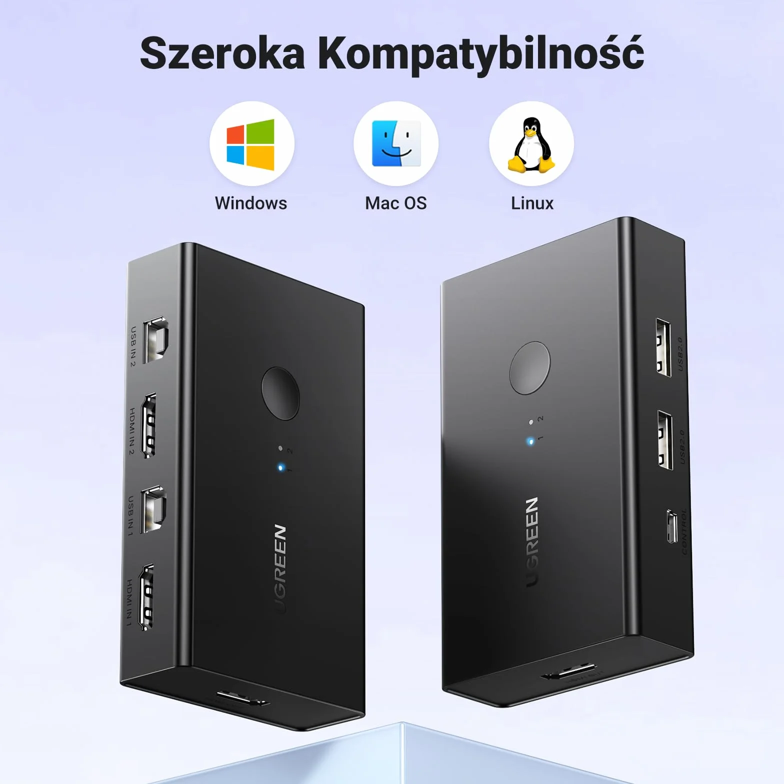 UGREEN Przełącznik KVM HDMI 4K 60 Hz 2 komputery 4 porty USB sterowanie biurkowe