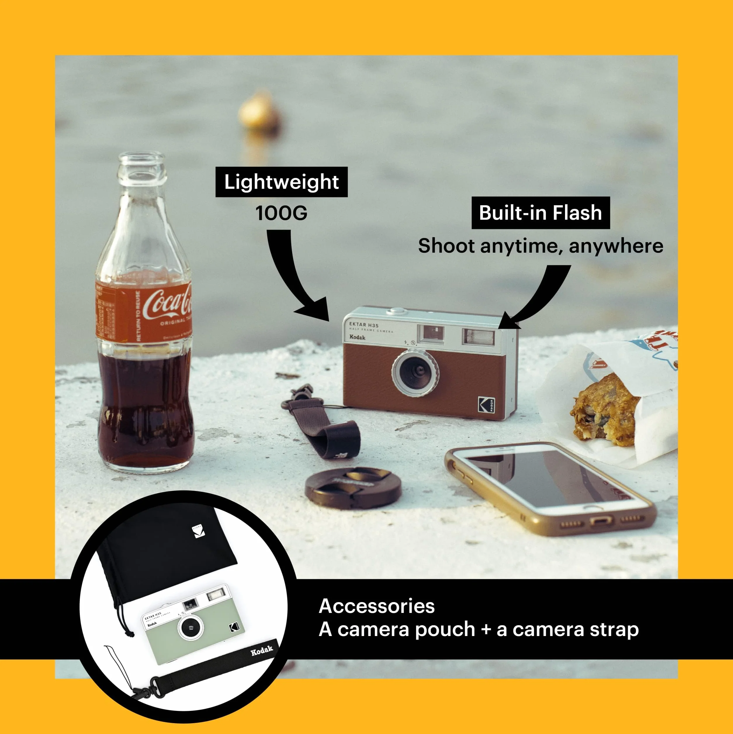 KODAK EKTAR H35 półramkowa kamera filmowa (złamana biel, pojedyncza)