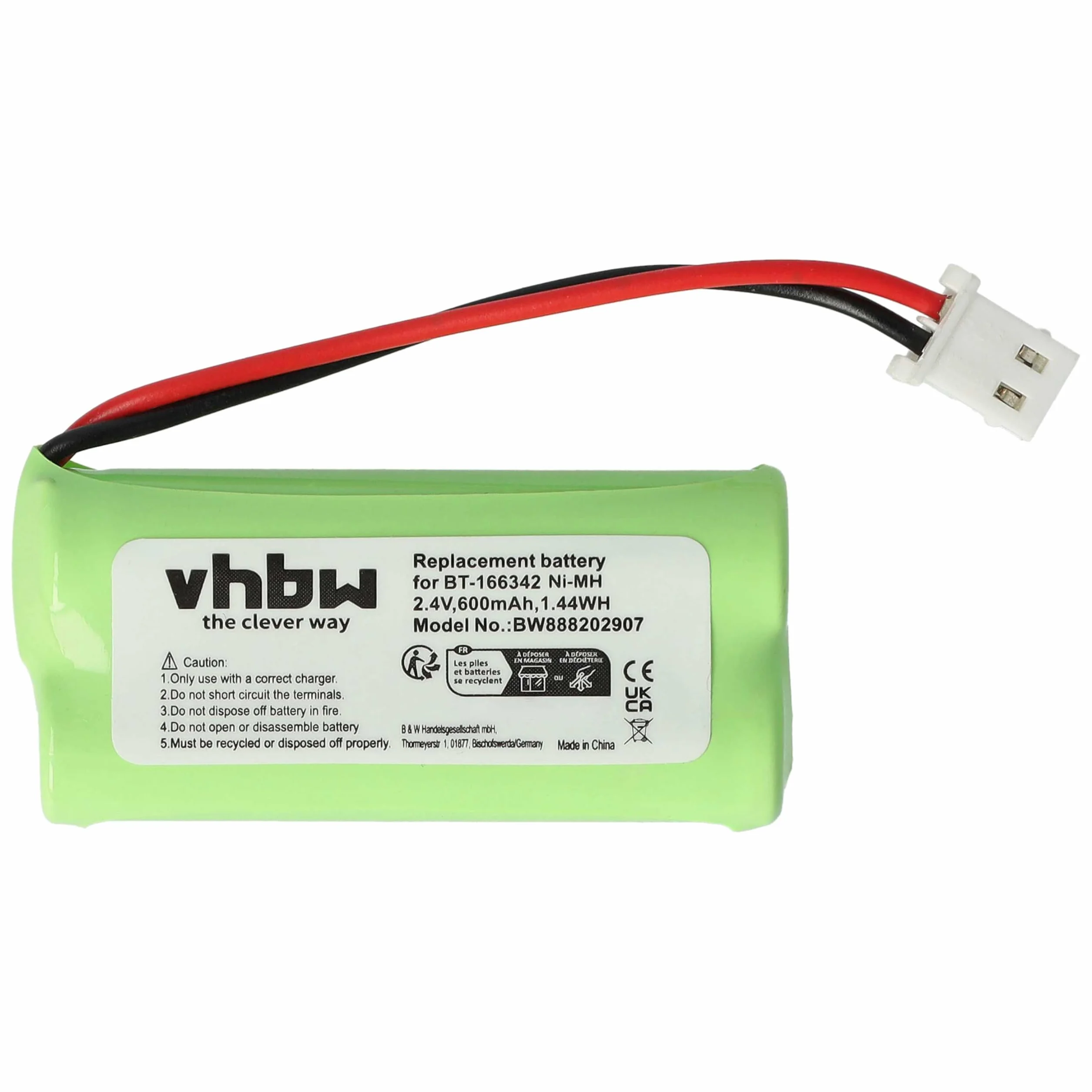 vhbw Akumulator kompatybilny z V-Tech BT162342, BT-162342, BT1623421, BT-1623421, BT166342 bezprzewodowy telefon stacjonarny (600 mAh, 2,4 V, NiMH)