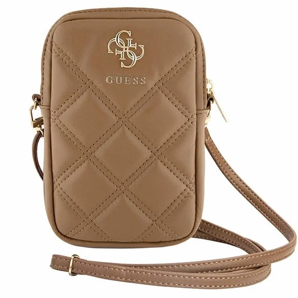 Guess pokrowiec na telefon komórkowy brązowy Zip Quilted 4G