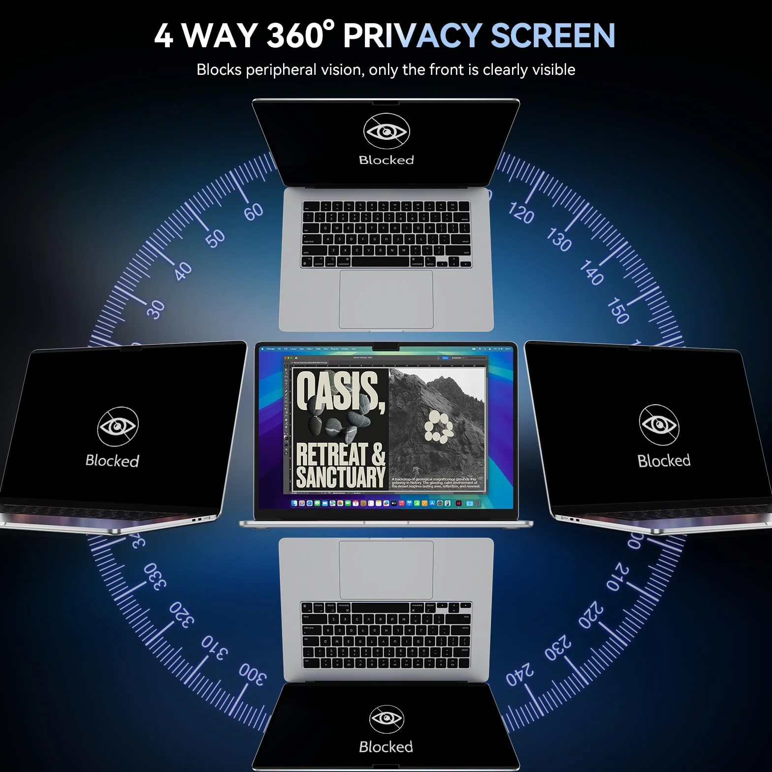 Magnetyczny filtr prywatności 360° do MacBook Air 13 cali M4 2025, ochrona przed oślepieniem, 4-drożny