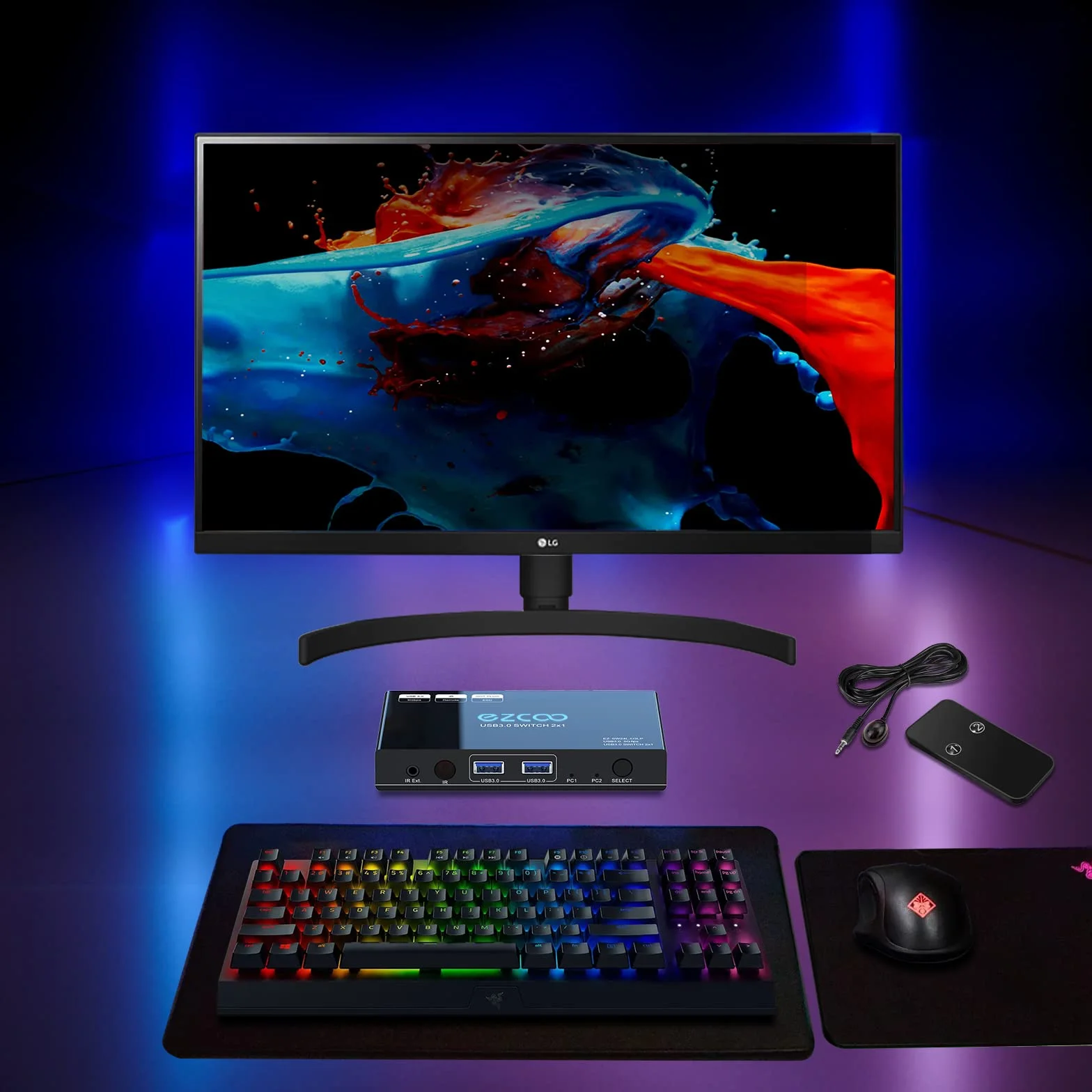 Przełącznik KVM USB 3.0 2 w 4 z pilotem zdalnego sterowania, koncentrator do myszy i klawiatury