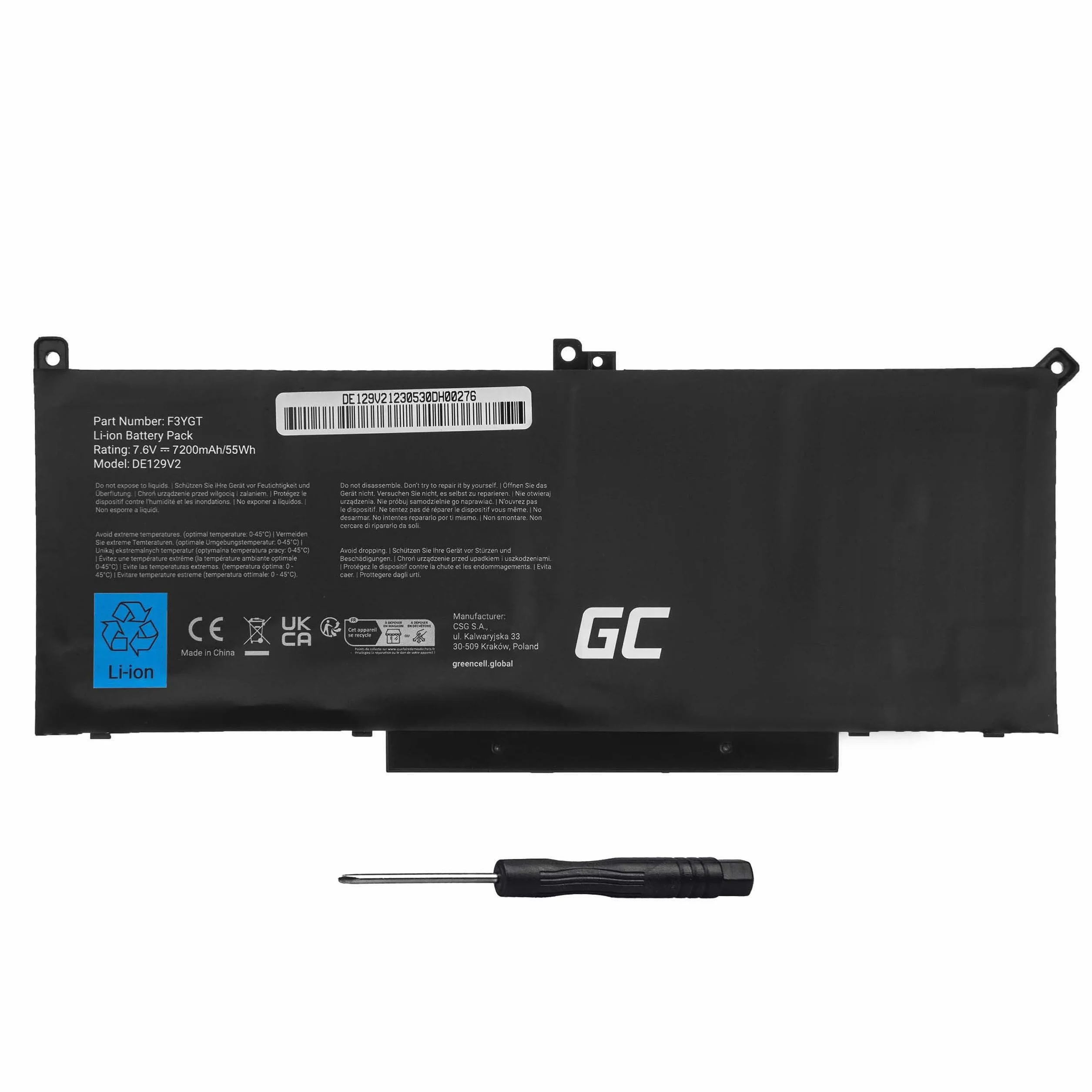 Green Cell 02X39G 0DM3WC 0DWX9J 0MYJ96 0V4940 2X39G DM3WC DWX9J F3YGT MYJ96 V4940 akumulator do laptopa Dell (7200 mAh 7,6 V czarny)