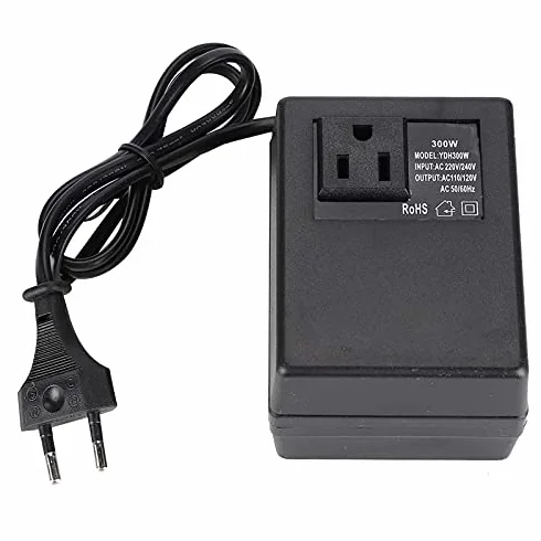 Konwerter Napięcia 300 W Adapter Wtyczki UE, Podróżny Adapter Wtyczki Zasilania, Konwertuje 220 V/240 V na 110 V/120 V, Tworzywo Sztuczne, Czarny, 3,7 X 3 X 2,4 Cala, do Podróży
