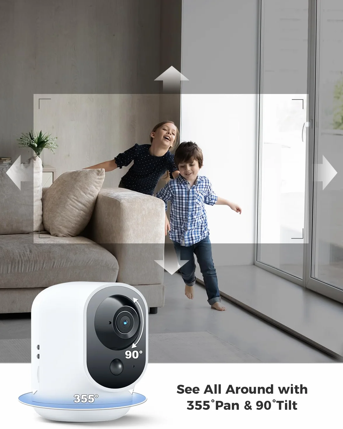 COCOCAM 2K Indoor Pan/Tilt Kamera bezpieczeństwa, z baterią 5200 mAh, w 100% bezprzewodowa do monitorowania dziecka/kamery dla zwierząt/zabezpieczeń domowych (1, Biały)