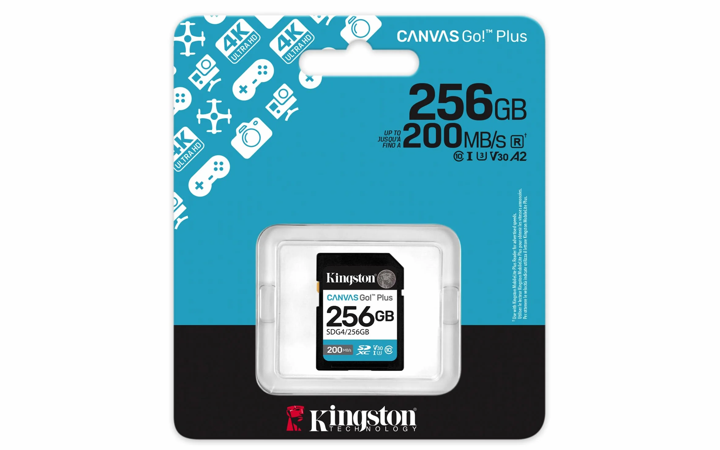 Kingston Canvas Go Plus SDXC karta pamięci Gen4 200 MB/s C10 UHS-I U3 V30 256 GB-SDG4/256 GB