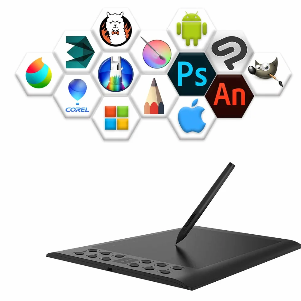 GAOMON M106K PRO – 10-calowy tablet graficzny z 8192 poziomami ciśnienia 8192, bezstratny rysik i 12 przycisków, kompatybilny z telefonami z systemem Windows/Mac/Android