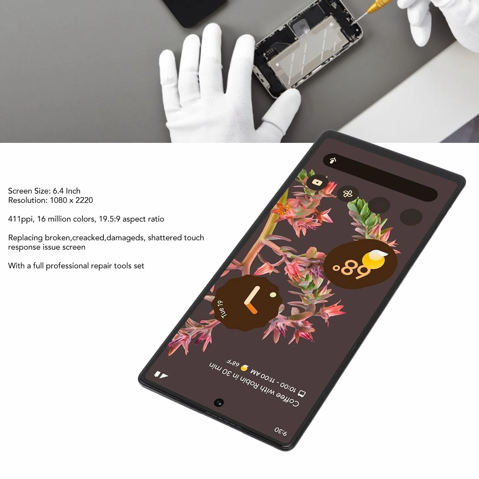 Wymiana digitizera ekranu Google Pixel 6 5G, ekran dotykowy z czujnikiem linii papilarnych, wysoka rozdzielczość, części naprawcze z narzędziami