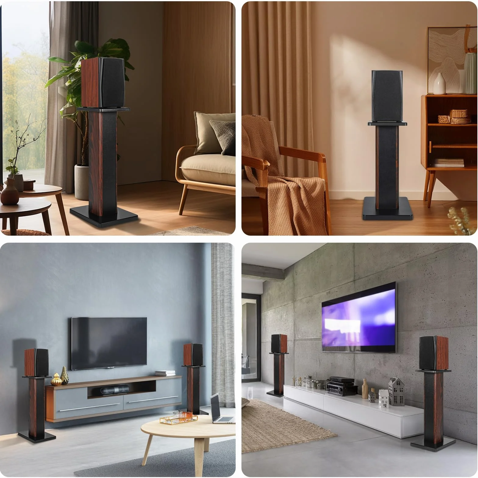 OUUTMEE Stojak na głośniki 60 cm (24 cale) z drewna – wytrzymały stojak na głośniki HiFi do kina domowego, uniwersalny stojak na głośniki do regałów na książki z możliwością napełniania piaskiem