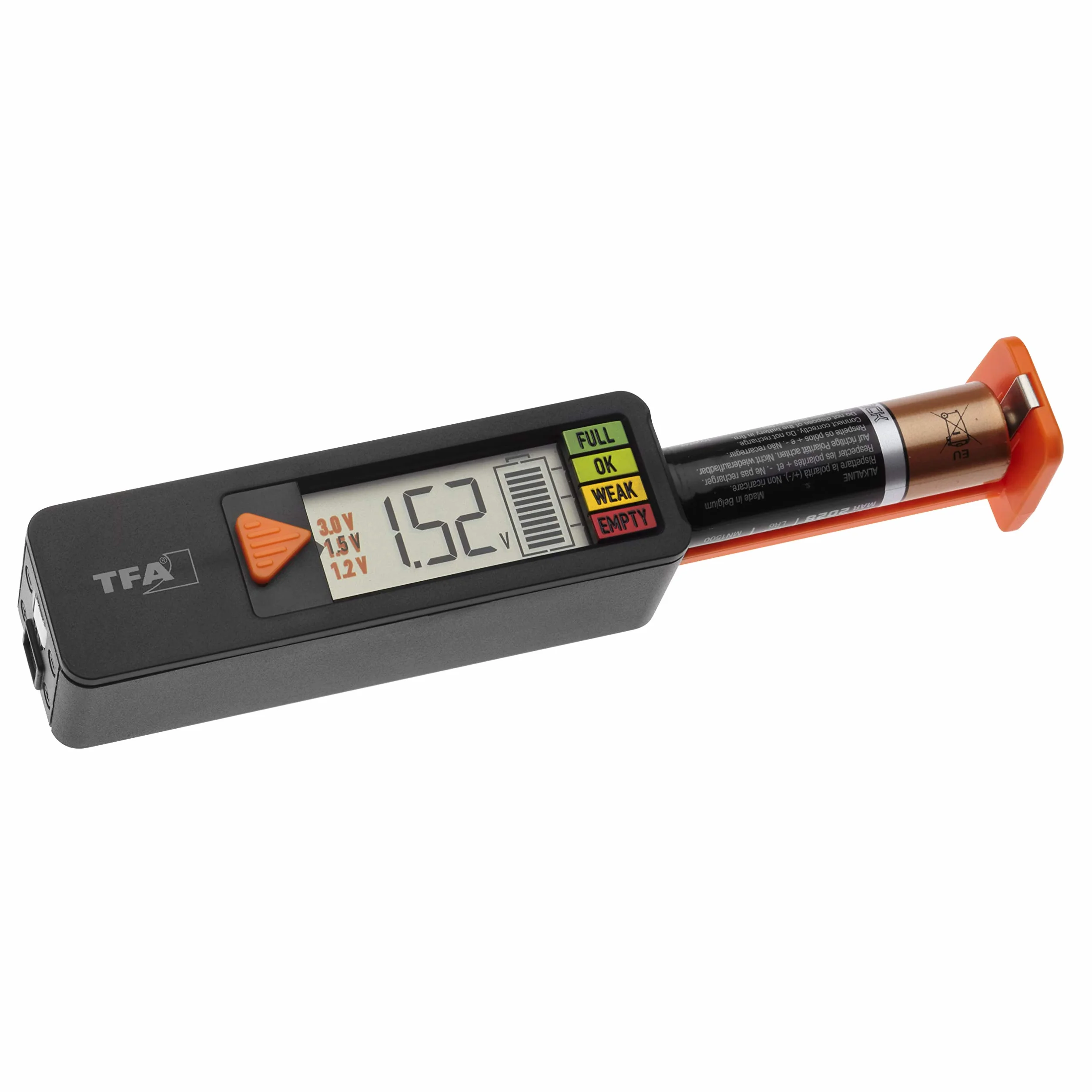 Tfa Dostmann Tester Baterii Batterycheck, 98.1126.01, do Baterii i Akumulatorów (Aaa, Aa, C, D), Baterii Guzikowej, Baterii Blokowej, Wskaźnik Stanu Ładowania/Woltu, Łatwy i Szybki, Czarny