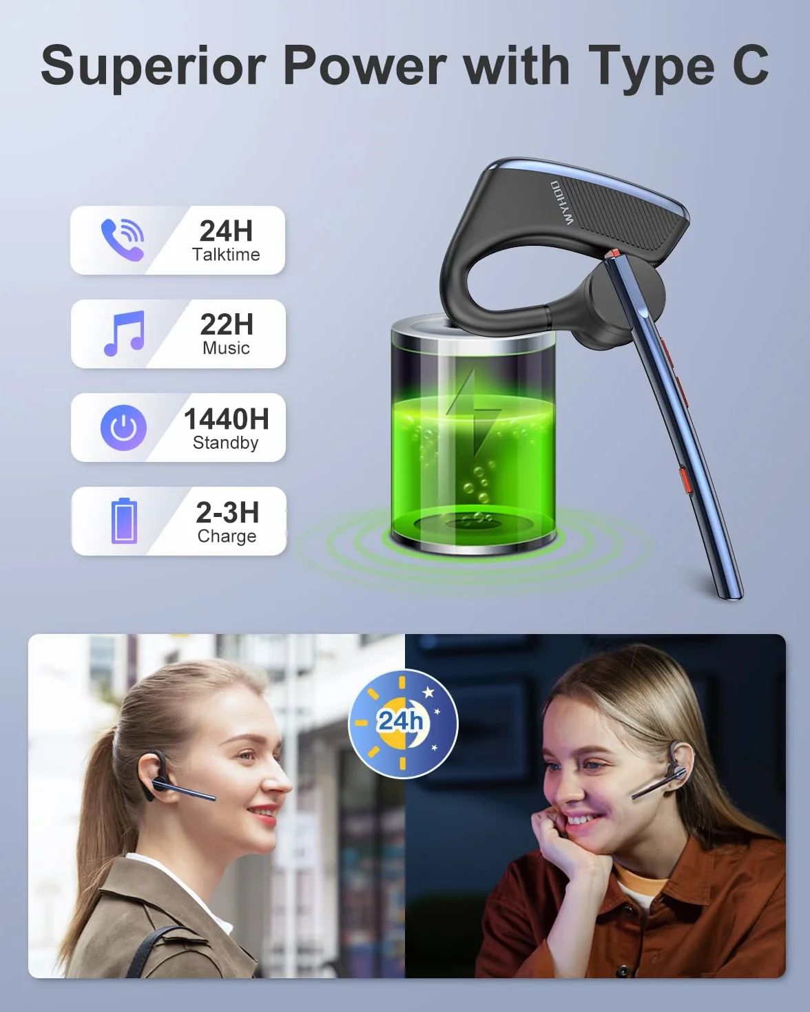 Zestaw słuchawkowy Bluetooth z redukcją szumów, podwójny mikrofon, zestaw głośnomówiący Bluetooth, bezprzewodowy zestaw słuchawkowy 24 godziny, czas rozmowy, do iPhone'a, telefonu komórkowego,