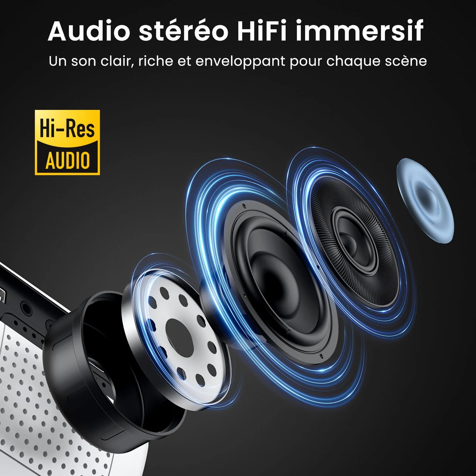 Mini projektor 4K, HAPPRUN H1 Full HD rzutnik z Bluetooth – natywny 1080P przenośny projektor na zewnątrz z głośnikiem, kompatybilny ze smartfonem, HDMI, USB, AV, TV-Stick, PS5 do kina domowego
